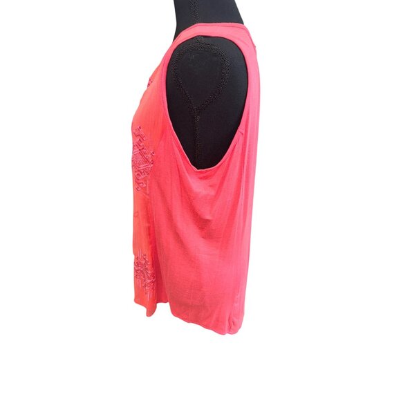 RXB Coral Sleeveless Tunic Top Embroidered Split Neckline L Resort Travel Casual - Picture 7 of 7